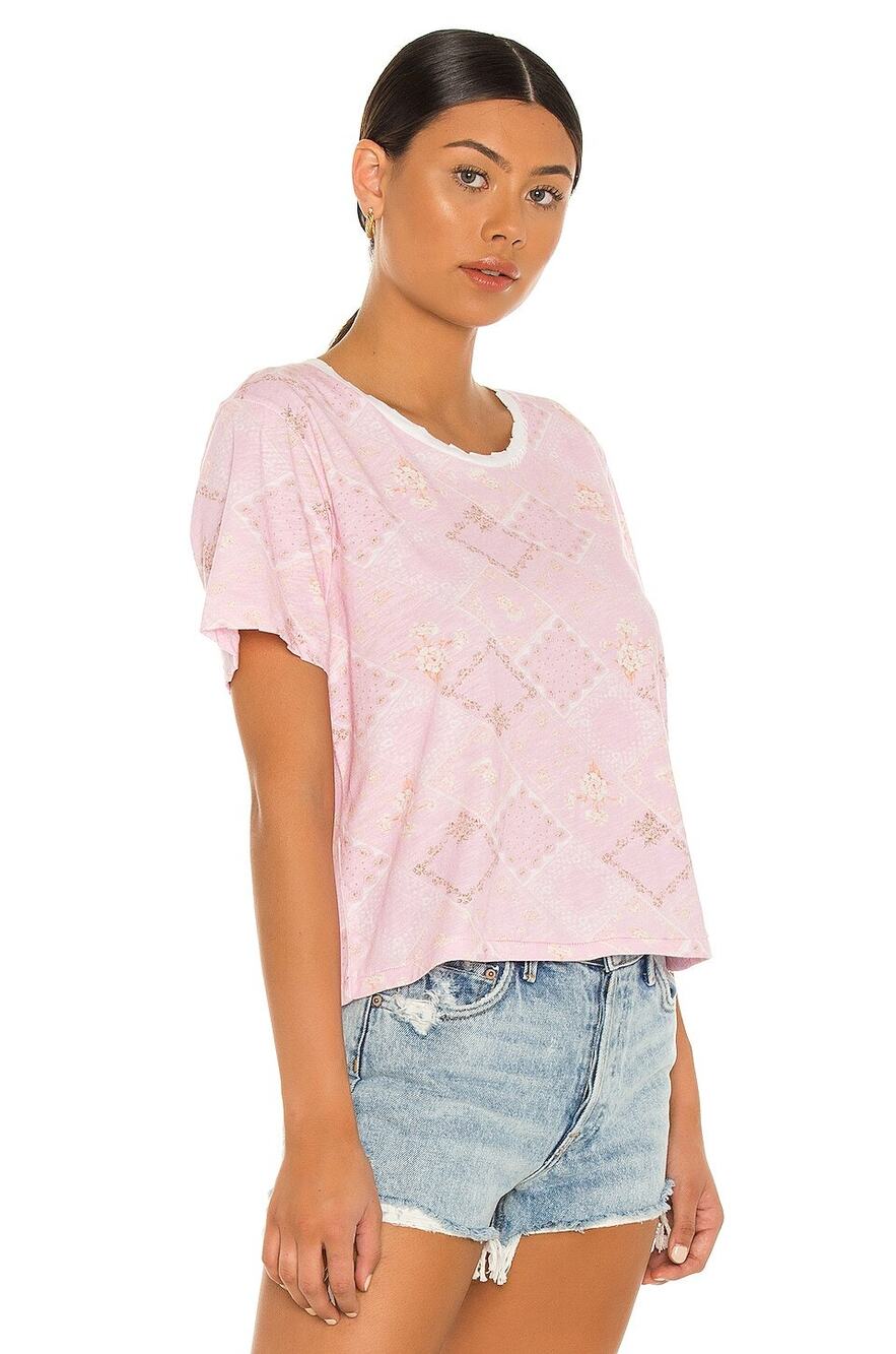 LoveShackFancy Calix Tee Pop of Pink Patchwork Distressed Coquette Cottage Girly